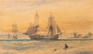 British School, 19th Century HMS Daphne, Saltash, July 1857 Watercolour and ink wash 10 x 17.