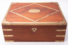 An Indian rosewood and brass bound box, ditty style box, inscribe 'Hay.G.