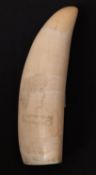 A Scrimshaw decorated tooth with stipple decorated portrait of a woman, inscribed 'A quick road',