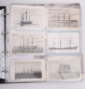 Two albums of maritime postcards and related images of sailing ships, various publishers and dates.
