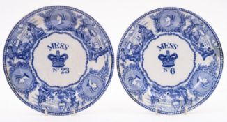 Two Victorian Royal Navy Regulation blue and white Mess plates, 'young head' pattern , No.
