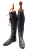 Maxwell of London. A pair of black leather riding boots with trees, 27cm heel to toe.