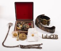 A collection of various regimental badges and insignia, including a Sudan defence Force button,