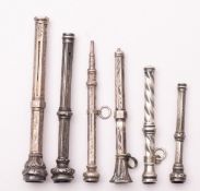 Two Victorian silver seal top propelling pencils, maker Francis Webb, Birmingham 1900,