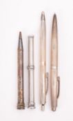 Two silver ballpoint pens by William Manton, Birmingham 1970 and 1988, both barleycorn turned,