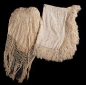 Two Victorian cream embroidered shawls with tassel fringes