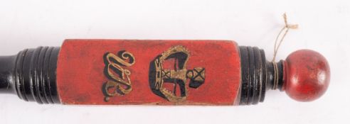 A Victorian painted Tip Staff, red, black and gold, a crown above VB,