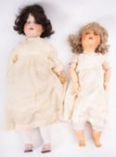 An Armand Marseille bisque head doll and a similar Hugo Weigand doll, both with applied wigs,