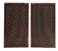A pair of Dynatron Model LS2928 brass mounted teak speakers, 48 x27x21.