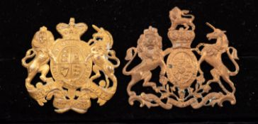 Two Victorian gilt metal Royal Armorial badges (2)