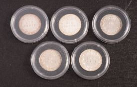 Higher grade six pences, 1900,1901,1902,1907,1909.