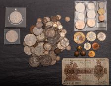 A jewellery box containing a good mixed lot of coins, including two 1893 crowns, pre 1947,