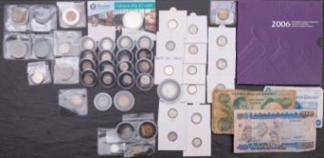 Mixed lot of silver three pence, 1925 Florin, with 2006 uncirculated set, etc.