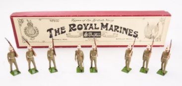 Britains toy soldiers, set 35, Royal Marines [at the slope], 8 figures,