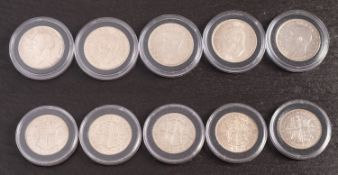 Half crowns, 1935,1936,1937,1939.