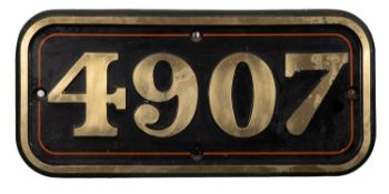A replica brass engine plate '4907', 30cm by 64.