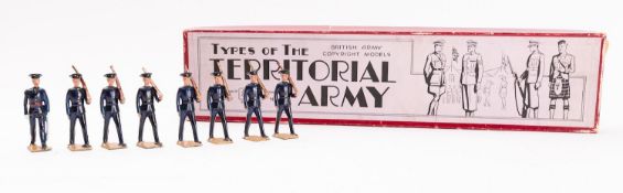 Britains toy soldiers, set 1537, Territorial Army, Marching, Slope Arms (Blue Uniform), 8 figures,