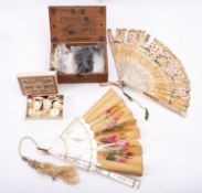 A 19th century Abilone and silk fan (damaged) together with a paper fan and a collection of