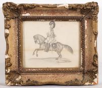 An early 19th century pencil sketch of a Dragoon on horseback,