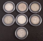 Half crowns, 1923,1927,1926,1925,1920,1921,1922.