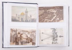 Postcard album; mostly British topographical towns, some comical, exhibitions, shipping, various,