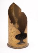 A 1917 small shell case trench art candle holder, 9cm 3.5in diameter.