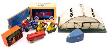 A Schuco 3000 clockwork steering car in green (part boxed,