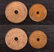 A scarce Hall & Holtz Shanghai, China, One Loaf Bread token, with a smaller One Small Loaf token.