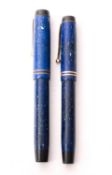 Two blue marbled Parker 'Duofold' fountain pens,