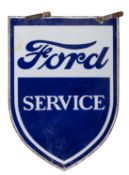 An 'Ford Service' double sided enamel sign, of shield outline, with original hangers, 85x60cm.