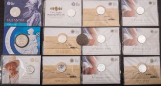 Royal Mint silver coins 2005 £2 Brittania pounds nine silver £20 coins, four 2013, three 2014,