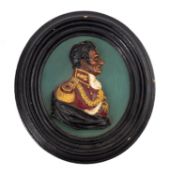 An oval plaster bust of Wellington,