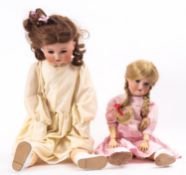 Two Armand Marseille bisque head dolls, both with applied wigs, sleeping eyes ,