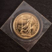 An Elizabeth II, 2012, Britannia one ounce of fine gold coin.