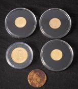 3 9ct Gold coins Tristian Du Cunha with 4gm 22ct replica 5 unites.