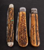 Three various antler handle handle pocket knives, one by Thomas Turner & Co. Sheffield.