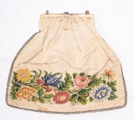 A 19th century silk and needlework bag, with later gilt metal mounts,