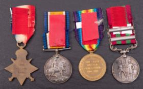 A group of four WWI medals, consisting of India Medal with two clasps, 1914 Star,
