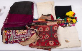 Two sections of Indian boho Banjara fabric of traditional design inset with mirrors,