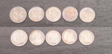A Maundy set boxed, with 1896 Fourpence, three 1894 threepence, and 1896 threepence.