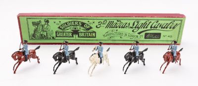 Britains toy soldiers, set 45, 3rd Madras Light Cavalry, 5 mounted figures,