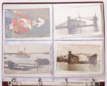Postcard album; mostly Great Britain, military, railway locomotives,