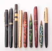 A collection of seven various fountain pens including Onoto,