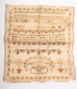 An early 19th century child's alphabet needlework sampler by Mary Jane Firmin aged vii (7) 1813,