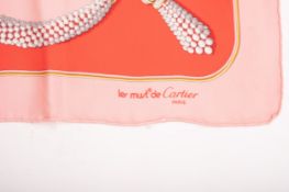 Must de Cartier a lady's silk scarf, pinks pearl jewel pattern,