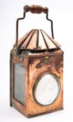 Military Interest: an early 20th century copper guard or night watch man's lamp with clear glass