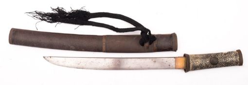 A Meiji period Tanto part lacquered scabbard brown bronze mounts,