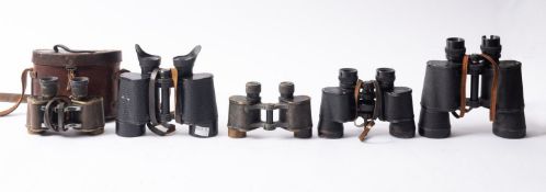 A pair of WW1 binoculars by Aitchinson, London, dated 1914 in brown leather case dated 1913,