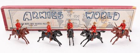 Britains toy soldiers, set 1349, Canadian North West Mounted Police, 5 mounted figures,
