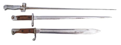 Three WWI period bayonets with later Chrome plated blades (3)